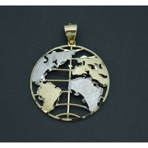 Real 10K Yellow White Gold Two-Tone Textured World Charm Pendant 4.2gram